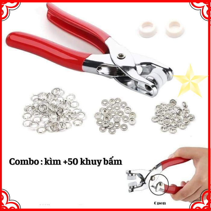 Combo kìm bấm cúc+50 cúc áo kim loại đa năng