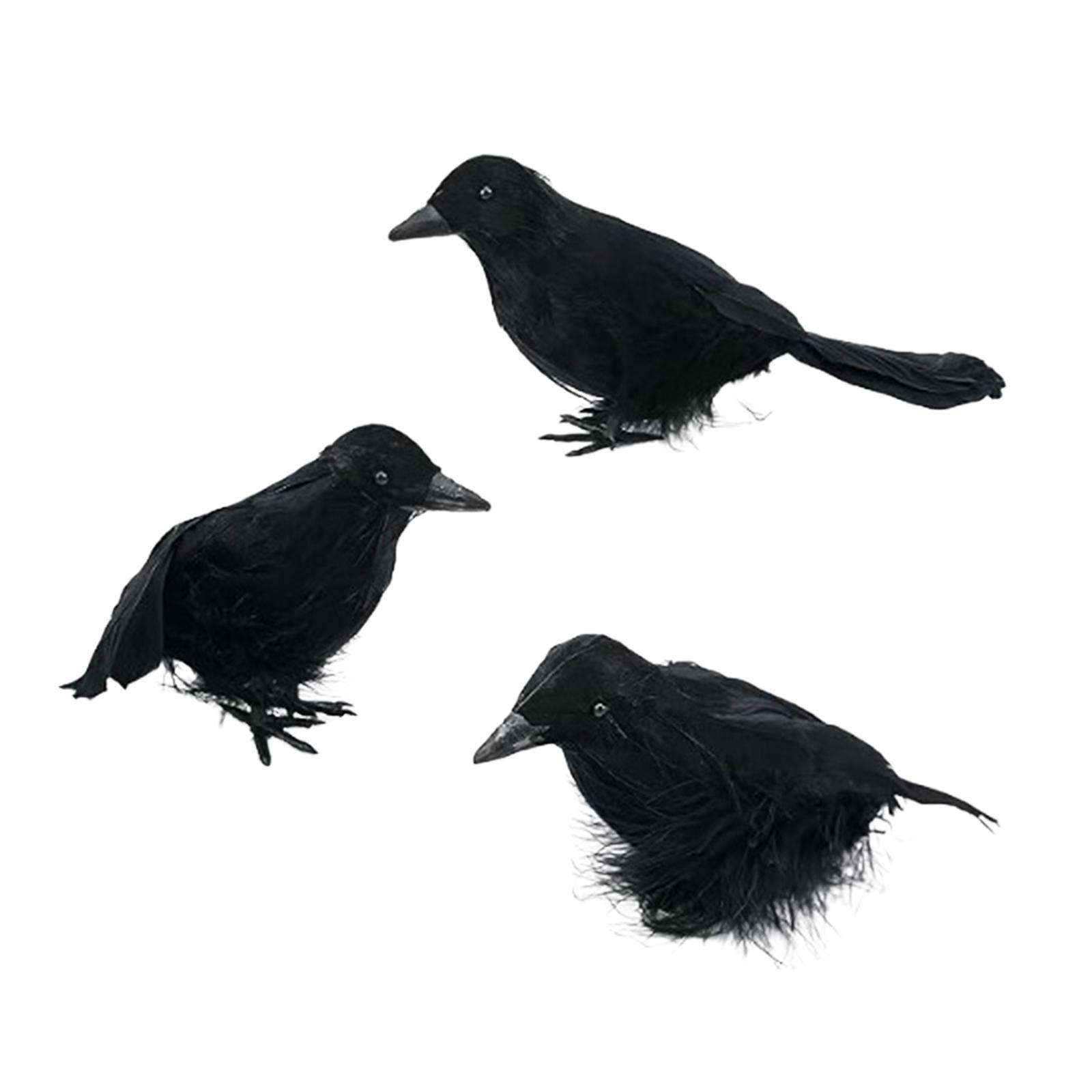 3Pcs Halloween Crows Birds Black Simulation Feather Crow for Halloween Party