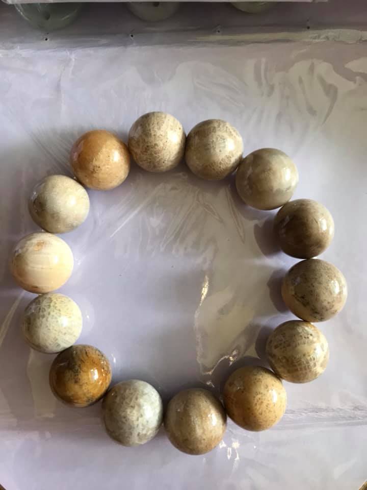 Vòng Nam Đeo size 14ly gồm 14 hạt vô cung Chât liệu SAN HÔ HÓA THẠCH Vòng Màu vàng trắng Sáng Nam đeo tay đẹp sang tốt ạ