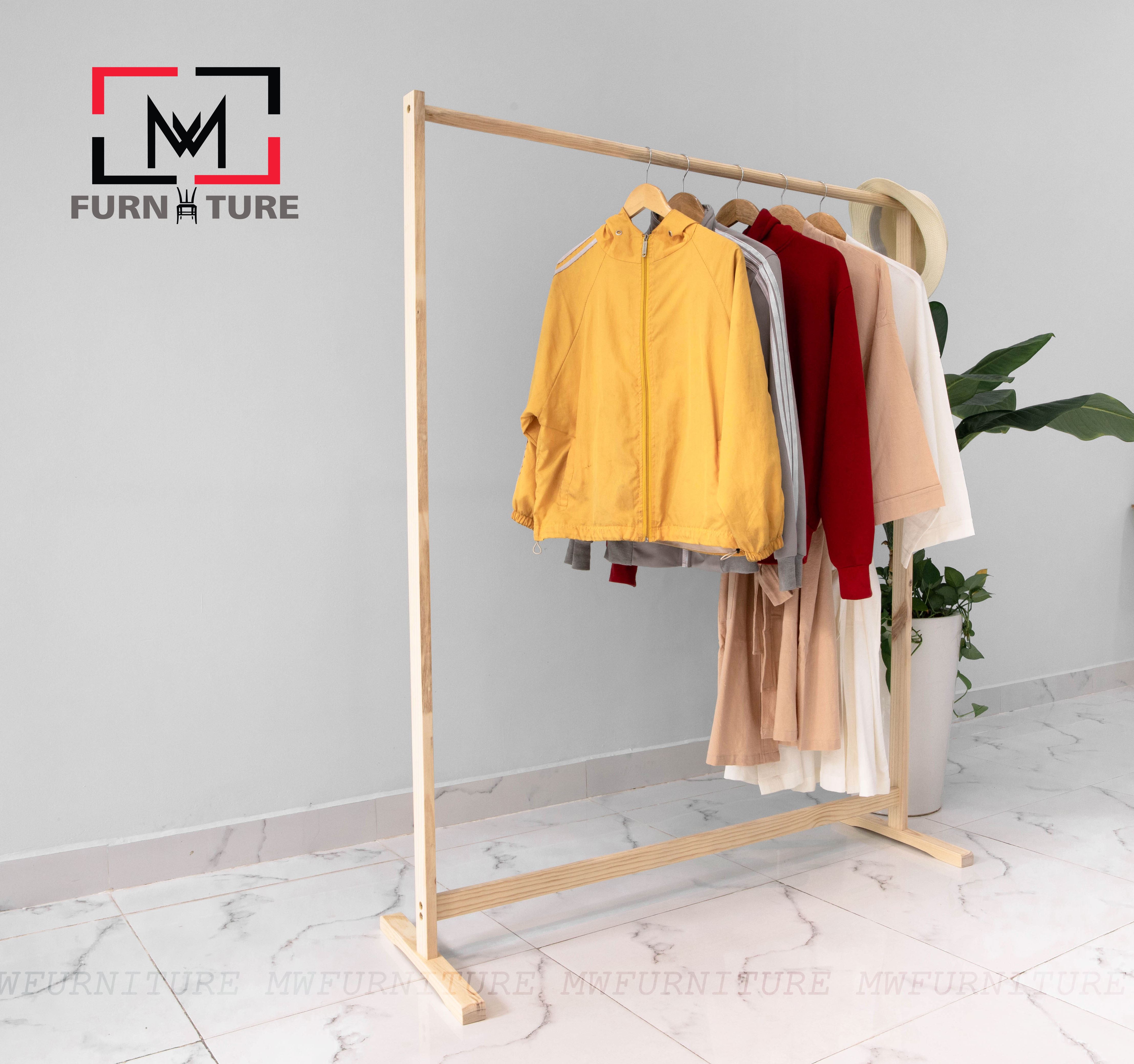 GIÁ TREO QUẦN ÁO HÀN QUỐC NGANG 1M2 - SINGLE HANGER - MÀU TỰ NHIÊN