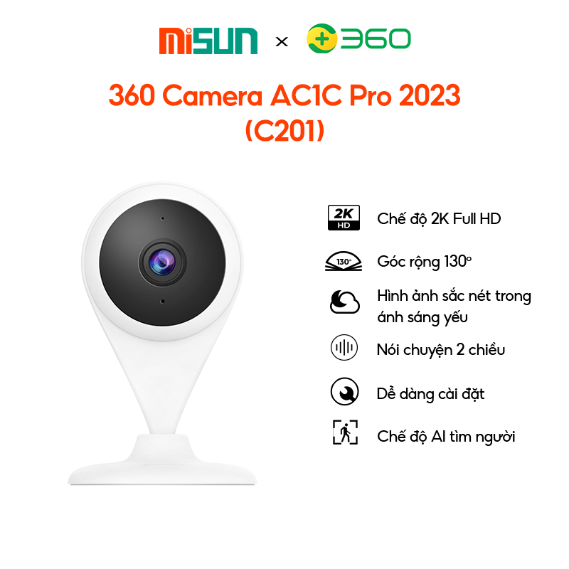 Camera giám sát thông minh 360 AC1C Pro Botslab (C201) 2023 | 2K HD | Góc rộng 130 độ | AI nhận diện | Hàng Chính Hãng