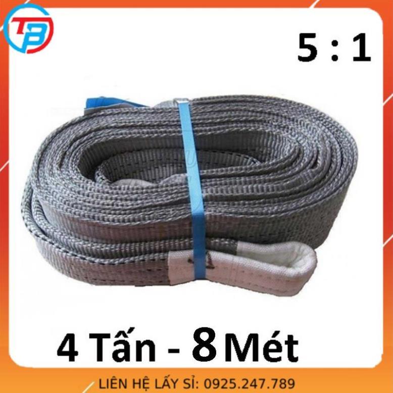 Dây cáp vải cẩu hàng 4 Tấn - bản 100mm - Hệ số 5:1 - 8 Mét - Cáp Thép Thái Bình Vina