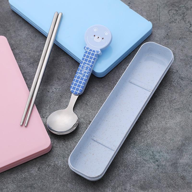 Bộ Thìa Đũa Muỗng Hình Thú Đáng Yêu Tặng Kèm Hộp Đựng