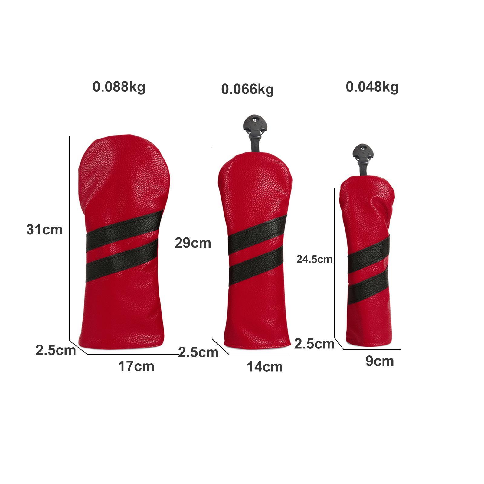 3Pcs PU Leather Golf Wood Covers Hybrid Cover with Interchangeable Tags Waterproof Long Neck Golf Headcovers for Woods Golf Club Covers