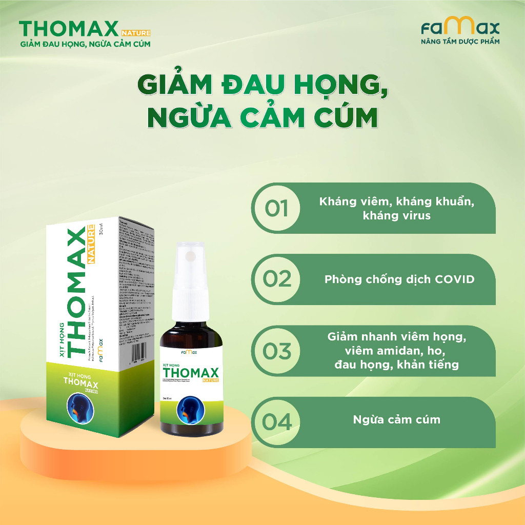 Combo 2 lọ Xịt họng Thomax Nature 30ml hỗ trợ giảm ho, giảm đau họng, ngừa cảm cúm