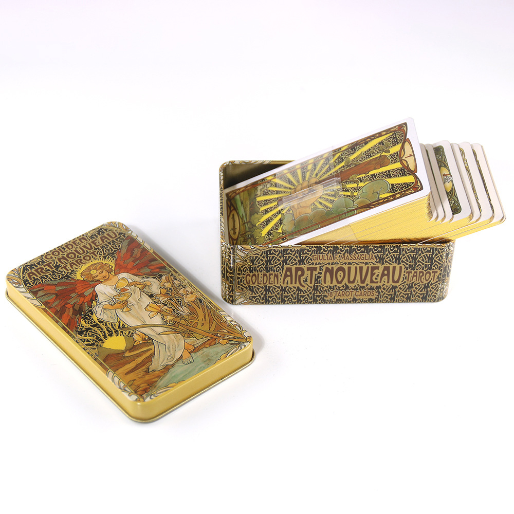 Bộ Bài Golden Art Noveau Tarot Hộp Thiếc Mạ Cạnh Vàng 78 Lá