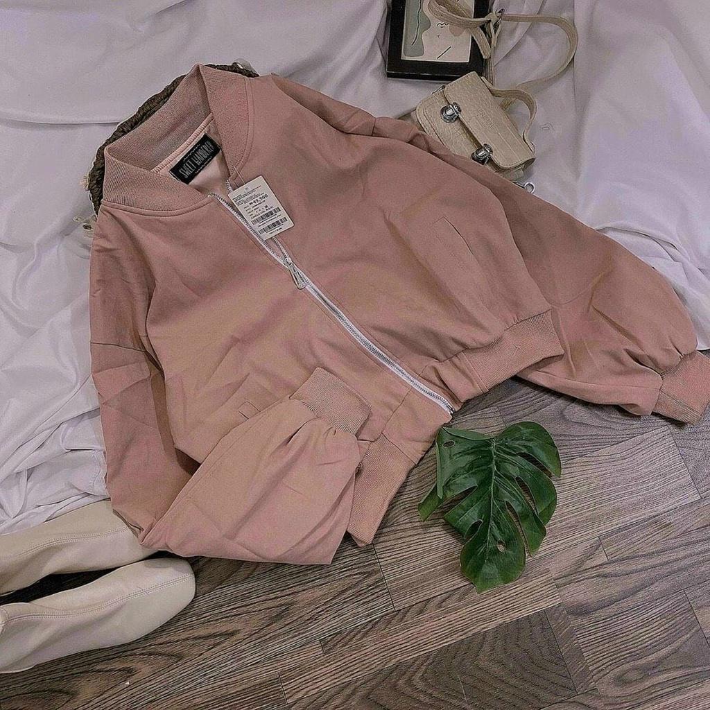 Áo Khoác Nhẹ Nữ Tay Phồng Vải Da Lộn 2 Lớp Lót Dù Phối Zip Kéo Phong Cách Nhẹ Nhàng Nữ Tính Siêu Xinh Hot Trend Mới