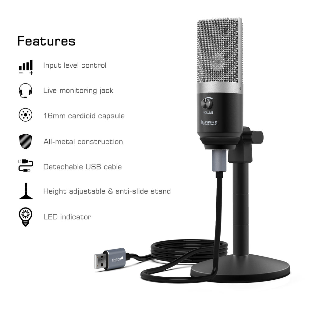 FIFINE K670B, Micro thu âm cổng USB hỗ trợ podcast, livestream - Hàng Chính Hãng