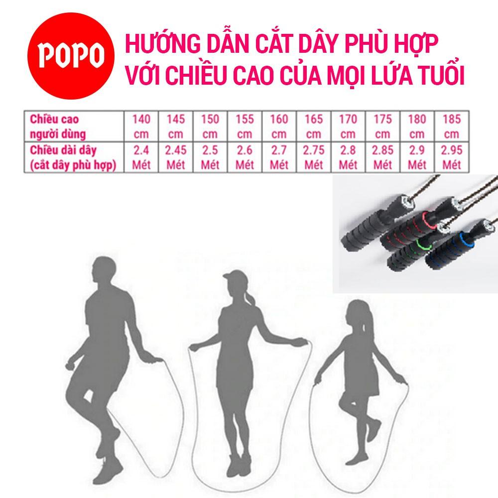 Dây nhảy thể dục hỗ trợ tập luyện giảm cân, giảm mỡ POPO lõi thép chịu lực tốt tay nắm bọt xốp, thoáng khí