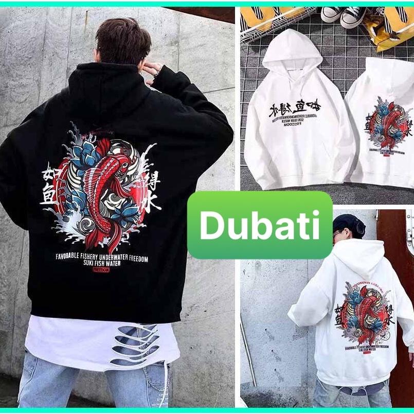 ÁO KHOÁC NỈ NAM NỮ IN CÁ CHÉP ĐỎ VẢI NỈ DÀY FROM RỘNG DÀI TAY PHONG CÁCH NHẬT BẢN - DUBATI FASHION