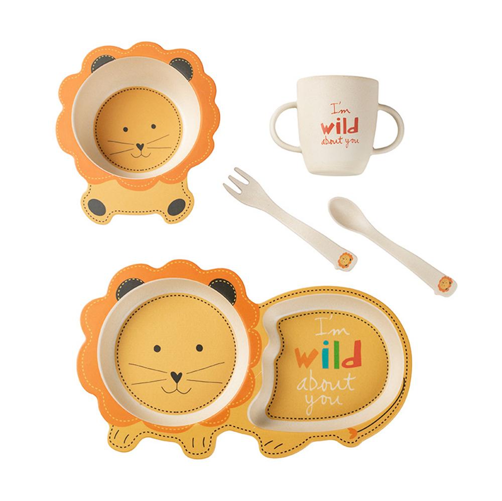 5 Chiếc Hoạt Hình Dễ Thương Động Vật Sợi Tre Kids Cho Bé Trẻ Em Chắc Chắn Cho Ăn Đồ Ăn Bộ Đồ Ăn Tấm Bát Cốc Giỏ Muỗng Nĩa