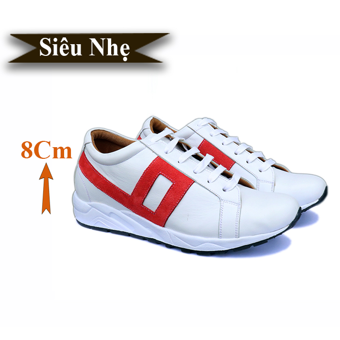 Giày Cao Nam Siêu Nhẹ T&TRA Tăng Cao 8Cm- T22 Trắng- Chất Liệu Da Bò Cao Cấp, Đế và Lót Tăng Cao Chất Liệu EVA Siêu Nhẹ, Trọng Lượng Nhẹ Hơn 30% So Với Đế Cao Su