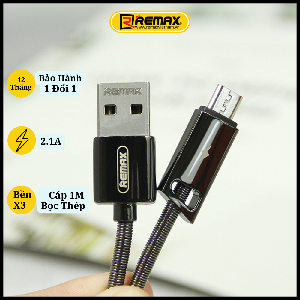 Cáp sạc nhanh 2.1A Micro USB bọc thép dài 1m Remax . Hàng Chính Hãng Remax -  Remax RC-166m