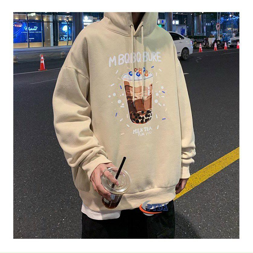 Áo hoodie nỉ ngoại nam nữ logo in trà sữa sán phẩm được may từ chất nỉ ngoại mềm mịn,thoáng mát freesize từkg