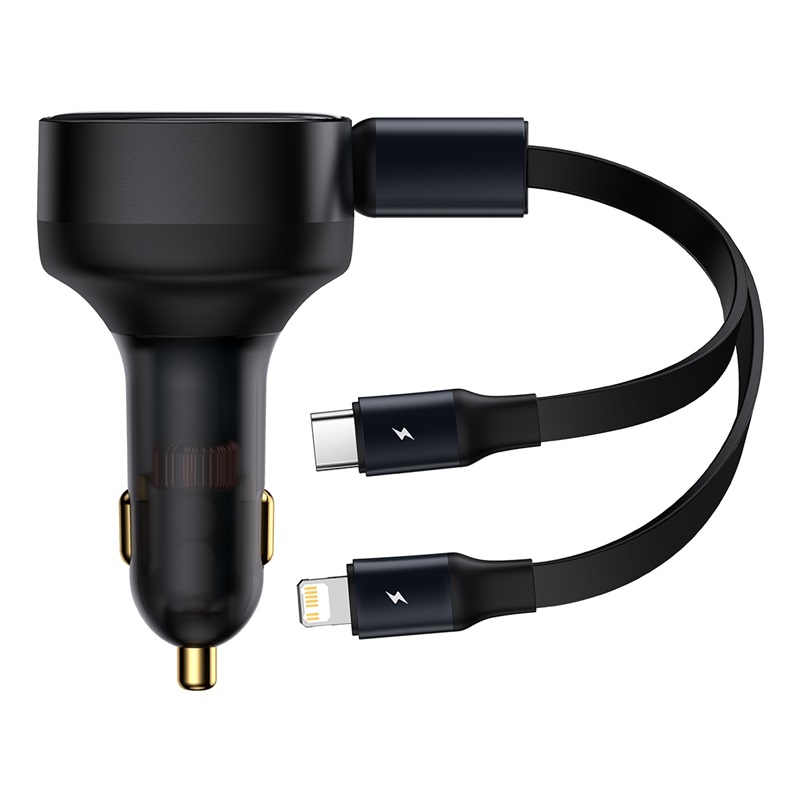 Tẩu Sạc Công Suất Cao Baseus Enjoyment Retractable 2-in-1 Car Charger C+L 30W - Hàng chính hãng