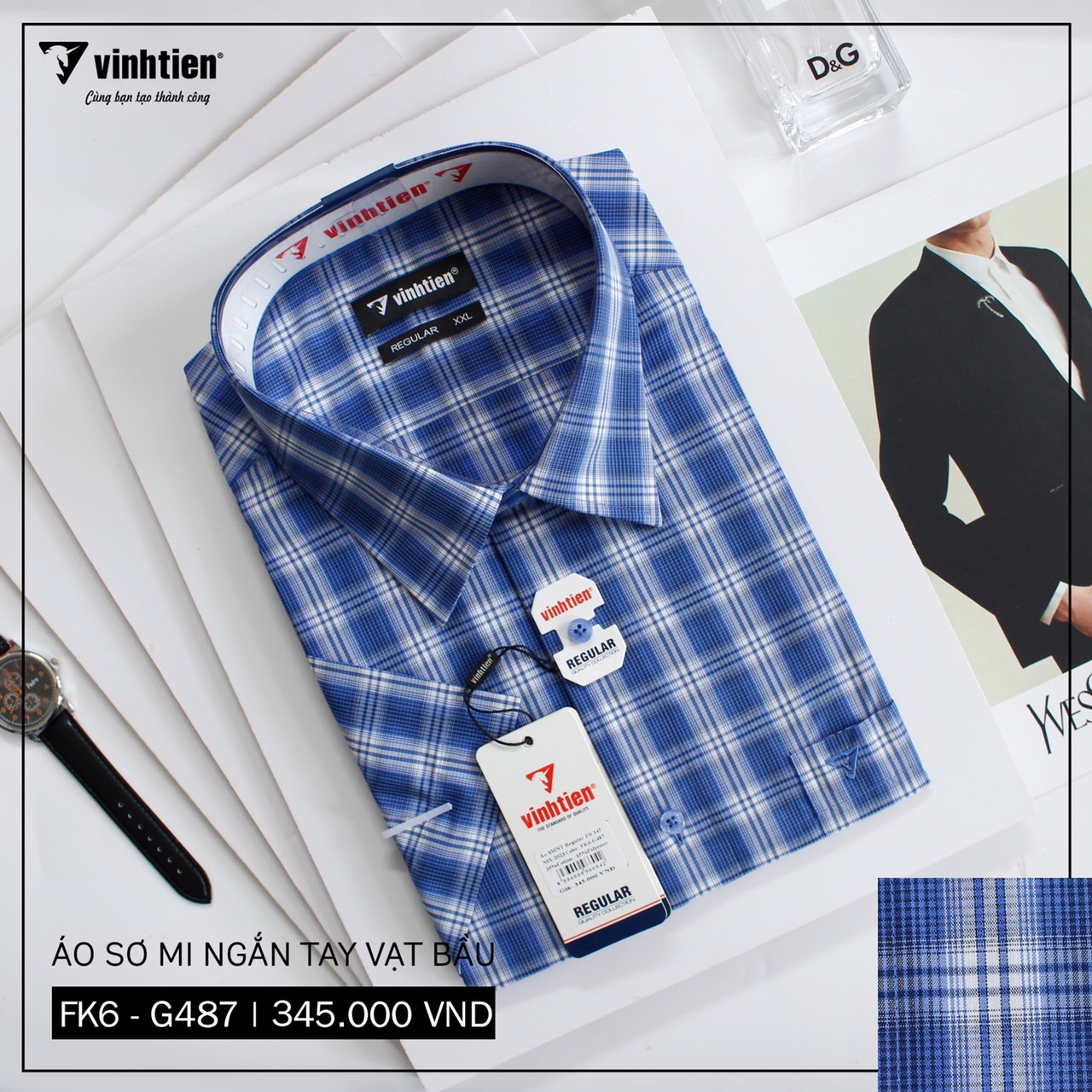 Áo Sơ Mi Bigsize Ngắn Tay Caro Tencel-Spun Regular Fit 345 Vĩnh Tiến - Nhiều màu