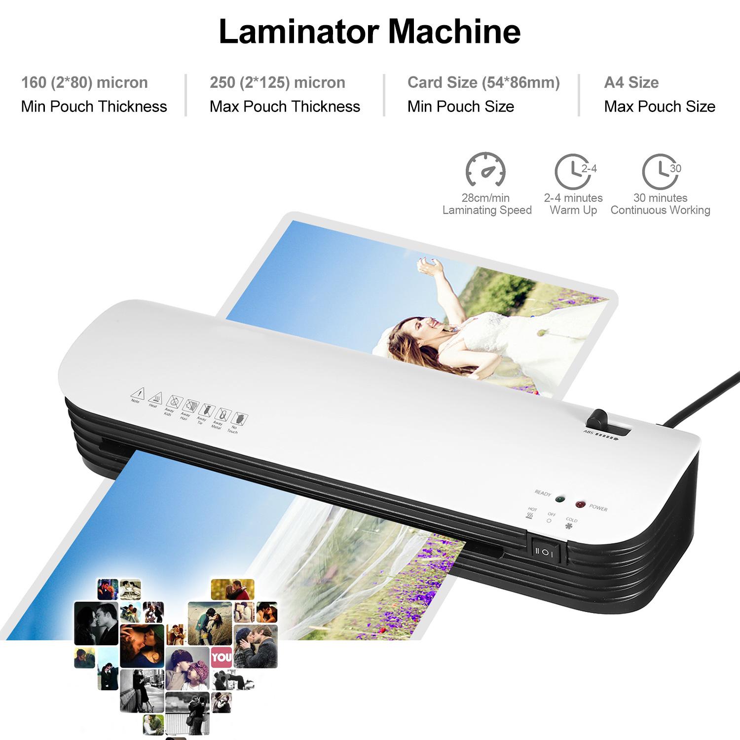 SL299 Laminator Machine Set A4 Size Hot and Cold Laminator 2 Roller System with 20 Laminating Pouches Paper Cutter