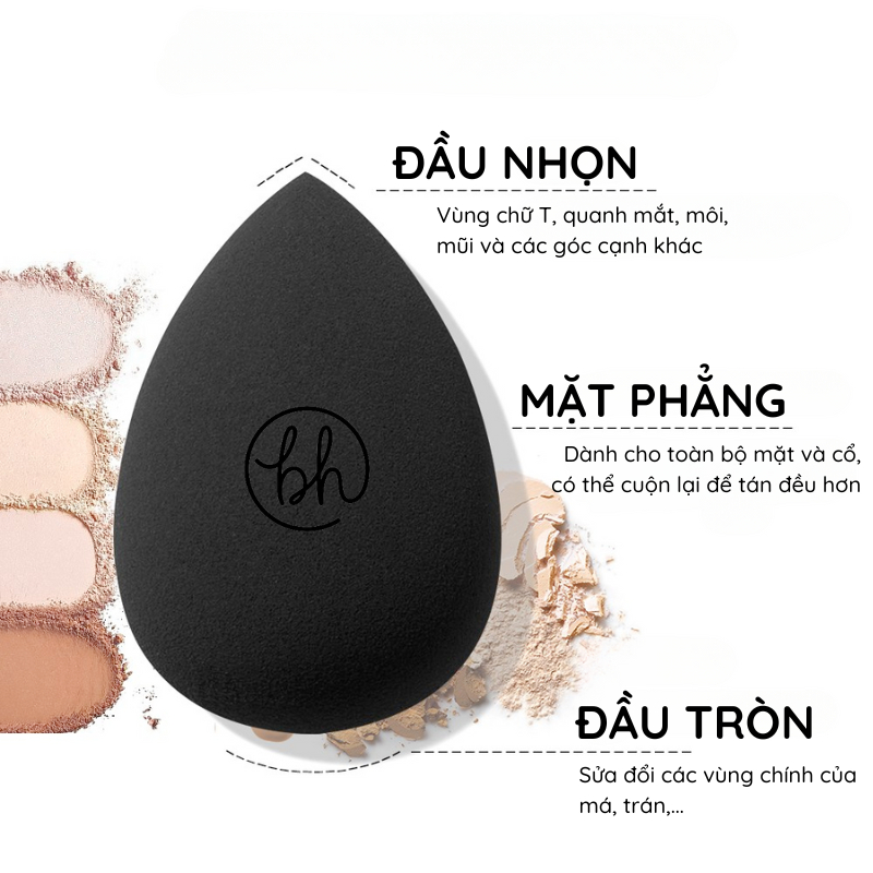 Bông mút trang điểm BH Cosmetics dễ tán mềm mịn hình giọt nước có hộp đựng màu đen