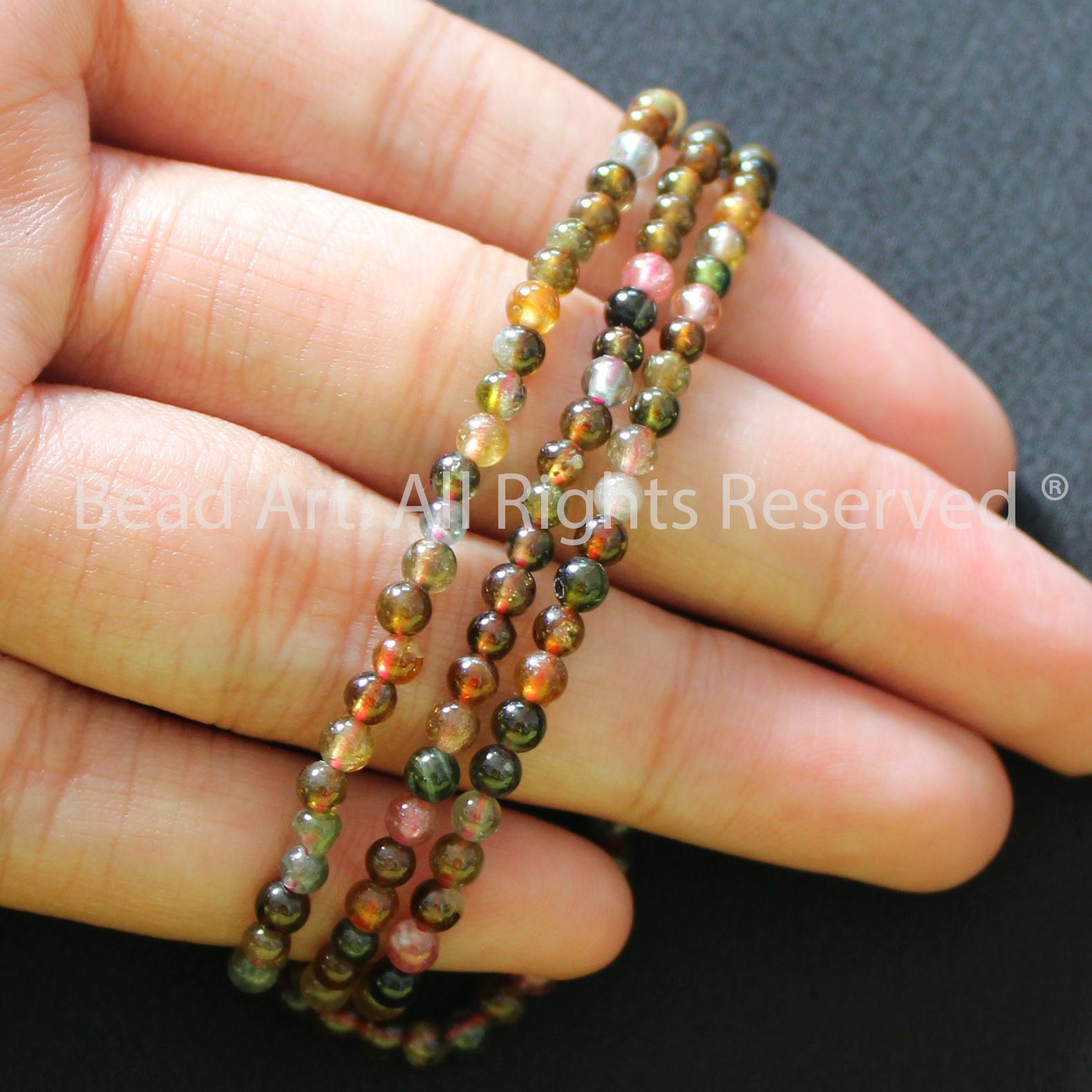 3MM Đá Tourmaline Đa Sắc Tự Nhiên Loại A, Đá Phối Vòng Tay Phong Thuỷ, Chuỗi Hạt, Mọi Cung Mệnh - Bead Art