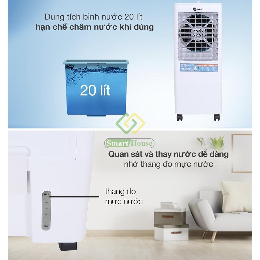 Quạt hơi nước điều hòa làm lạnh Không Khí Mishio MK202  Tăng Cường Độ Ẩm Hiệu Quả - Hàng Chính Hãng