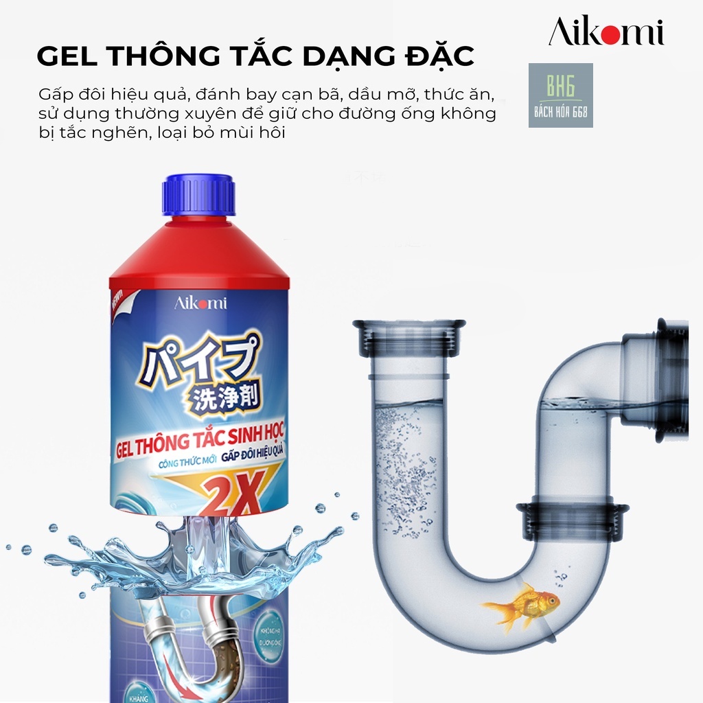 Hình ảnh Gel thông tắc sinh học AIKOMI vệ sinh cống, làm sạch đường ống, chậu rửa bát, nhà vệ sinh