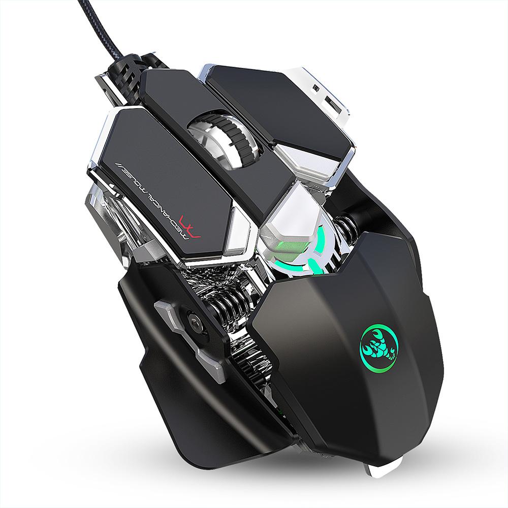 Chuột chơi game có dây HXSJ J600 lập trình macro chín phím với sáu DPI có thể điều chỉnh Hiệu ứng ánh sáng RGB đầy màu sắc