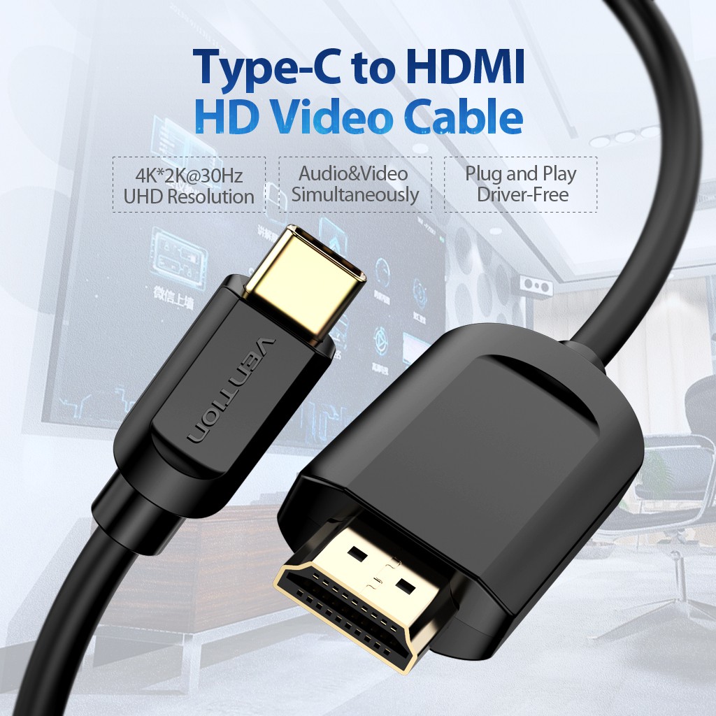 Cáp Type-C to HDMI cho MacBook, Điện Thoại, Laptop chất lượng 4K 2K 1,5m Vention CGUBG - Hàng chính hãng