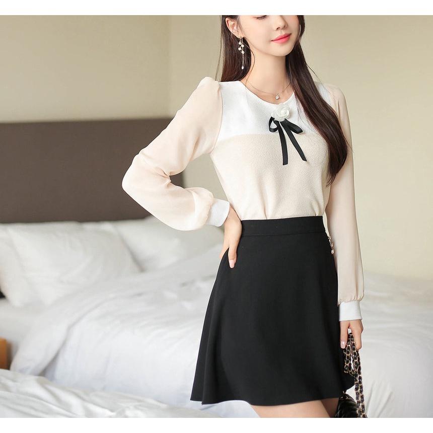 Áo Sơ Mi Thời Trang Công Sở Nữ Tay Phồng, Phối Màu Đẹp Mắt, Thiết Kế Thanh Lịch, Trẻ Trung AA502