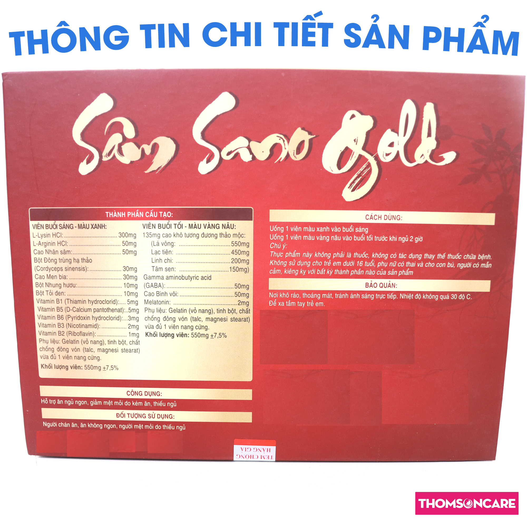 Viên ăn ngon Sâm Sano Gold Sanofia, giúp ăn ngon miệng, ngủ sâu giấc, giảm mệt mỏi từ nhân sâm - Hộp 60 viên Thomsoncare