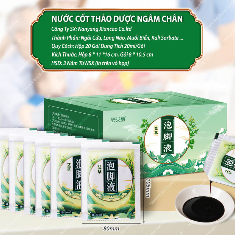 Hộp 20 Gói Nước Ngâm Chân Ngải Cứu 400ml Thải Độc Thư Giãn Cải Thiện Sức Khoẻ Hiệu Quả Tiện Lợi