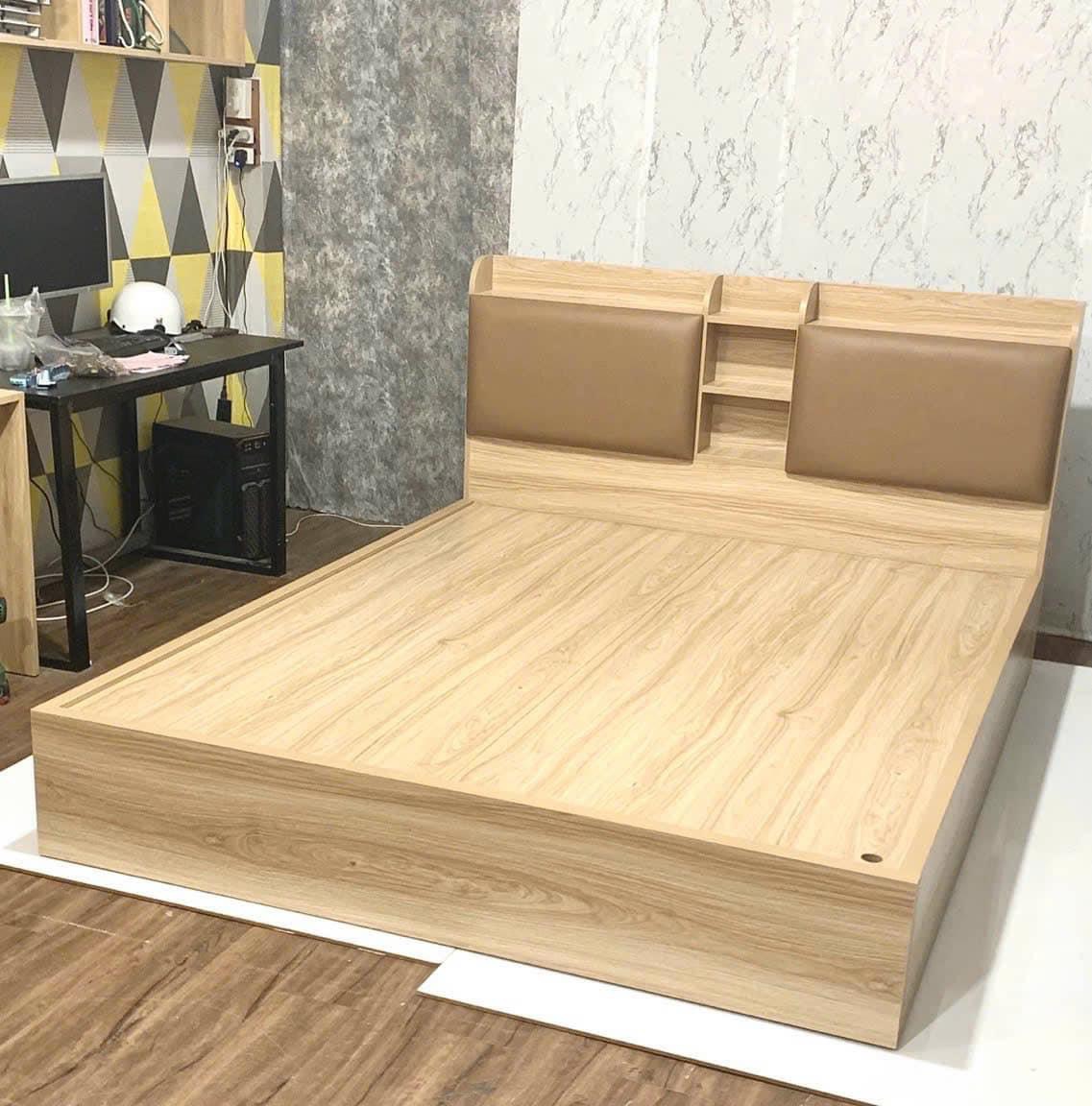 Giường gỗ Tundo đầu giường bọc nệm nhiều màu lựa chọn giá rẻ kt 1m6 x 2m