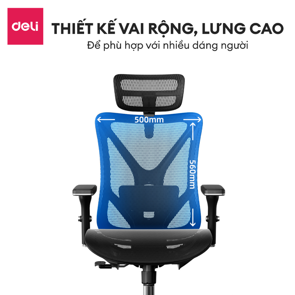 [ ] Ghế Xoay Văn Phòng Công Thái Học Cao Cấp Ngả 125 Độ Có Tùy Chỉnh Tựa Tay, Tựa Cổ Deli  Hỗ Trợ Đốt Sống Cổ Tối Ưu Tư Thế Ngồi - Ghế Giám Đốc Bảo Hành 3 Năm