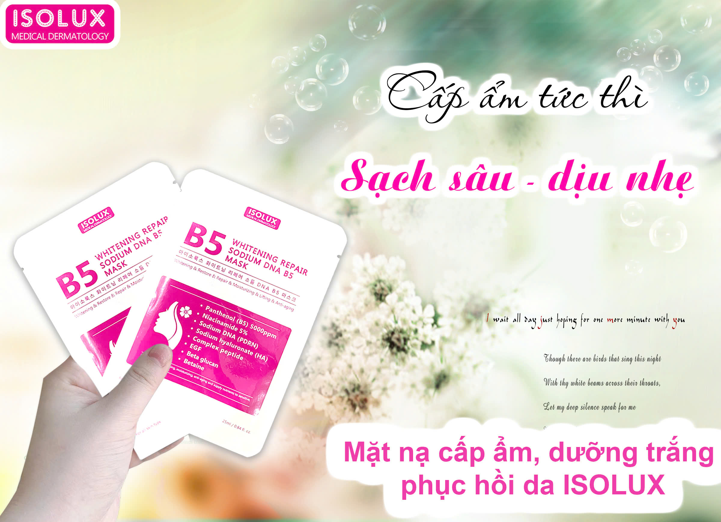 Mặt nạ ISOLUX Whitening repair sodium DNA B5 mask Hàn Quốc 25ml hạn 2027 - dưỡng trắng cấp ẩm phục hồi da