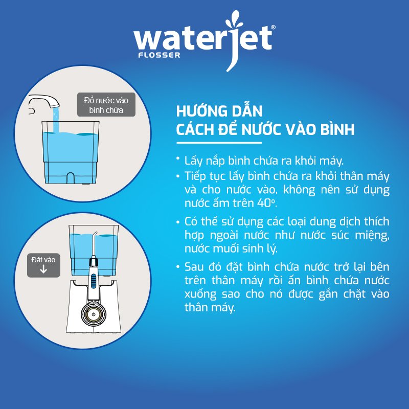 Máy tăm nước cá nhân WaterJet Flosser Slim (4 đầu tăm, dùng được cho người niềng răng, có đầu cạo lưỡi)