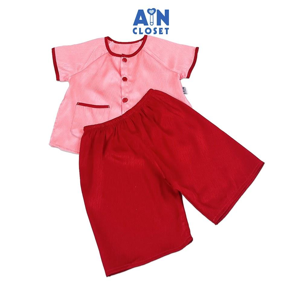 Bộ quần áo Bà ba Lửng bé gái họa tiết Vân Gỗ Đỏ Gấm lụa - AICDBGXOS4Q5 - AIN Closet