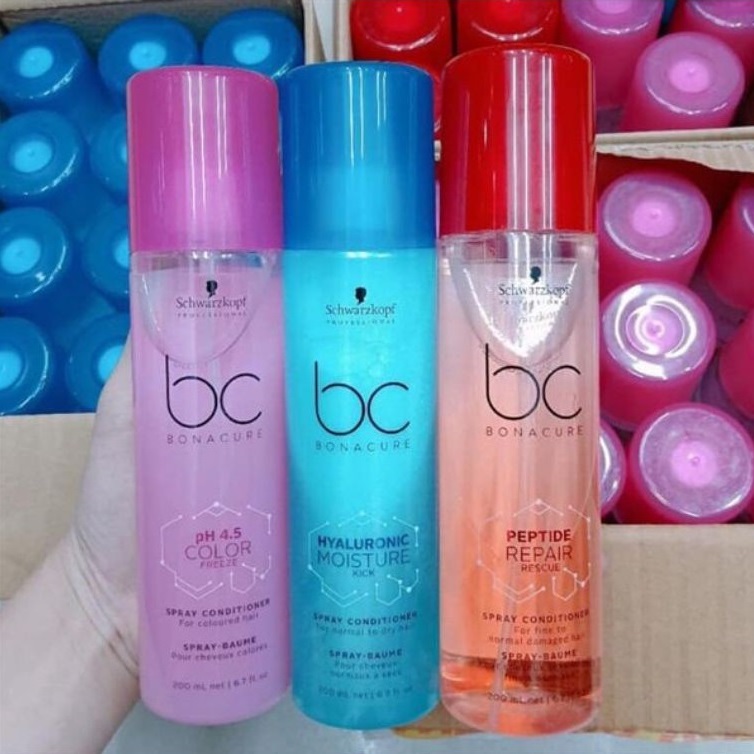 [+Mũ Trùm] Xịt dưỡng giữ màu tóc nhuộm Schwarzkopf BC Bonacure pH 4.5 Color Freeze Spray Conditioner 200ml NEW 2023