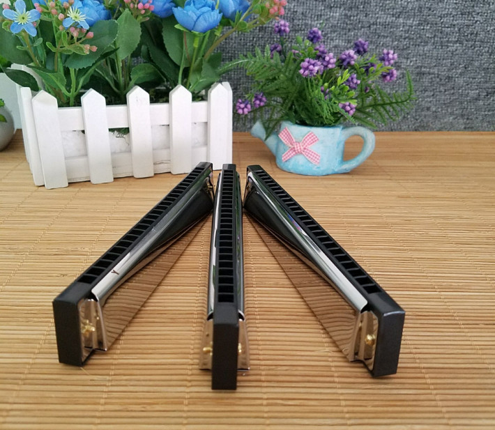 Kèn Harmonica 24 lỗ cao cấp màu trắng bạc