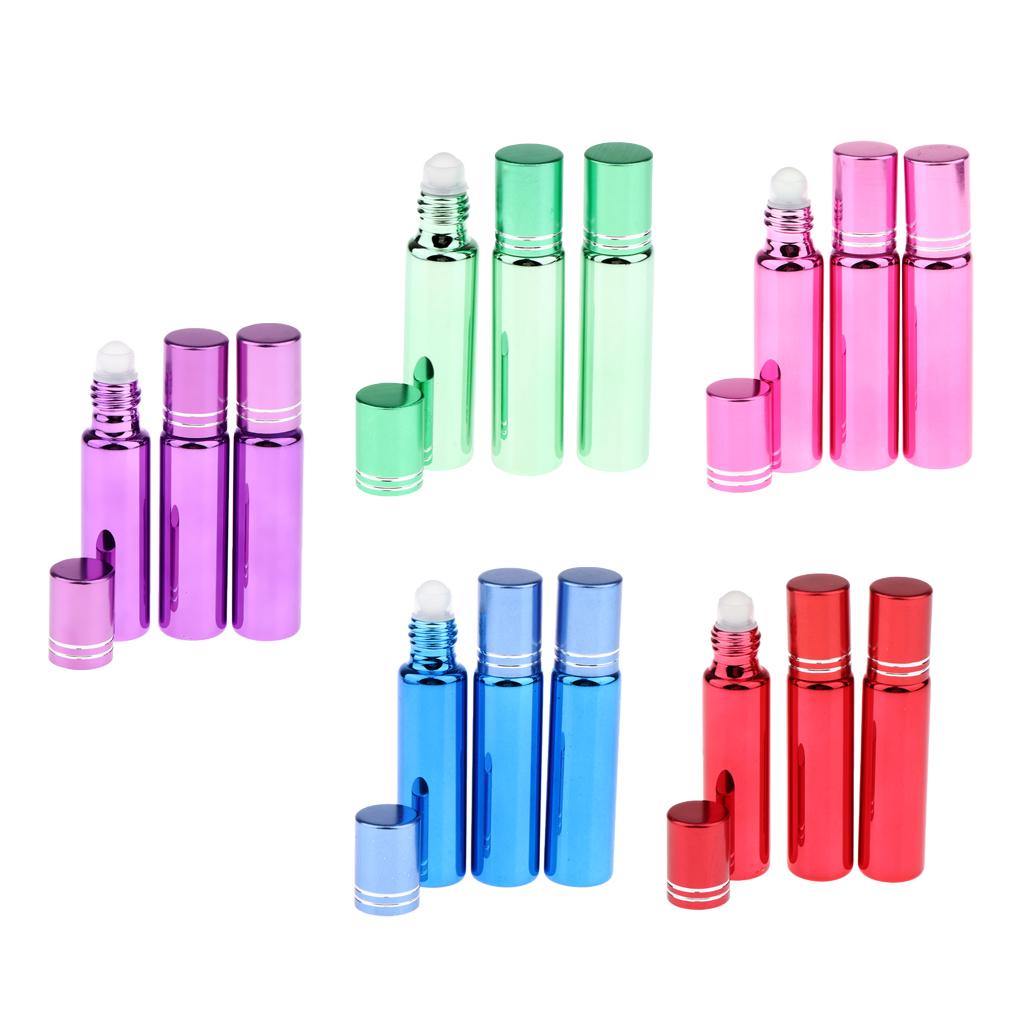 3x Empty Refillable Container Essential Oil Roller Bottles Glass Vials 10ml