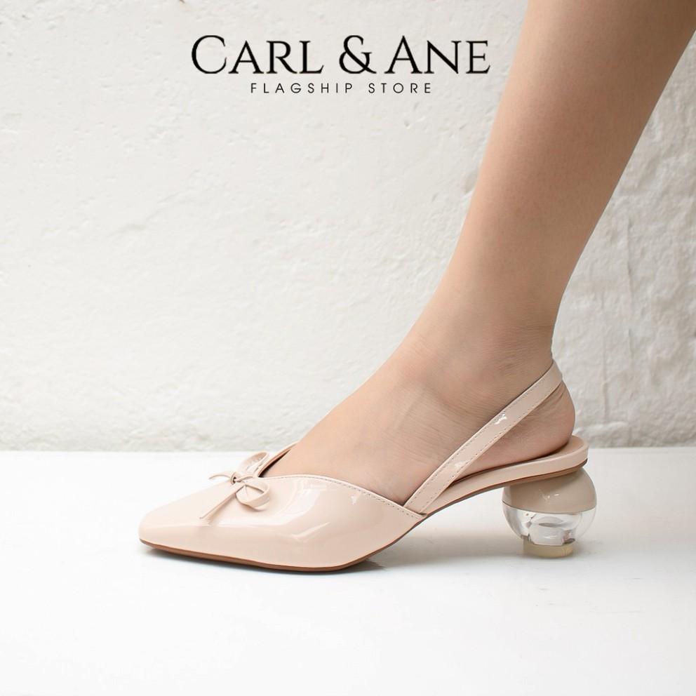 Carl &amp; Ane - Giày cao gót mũi nhọn phối dây gót tròn cao 5cm màu đỏ _ CL002