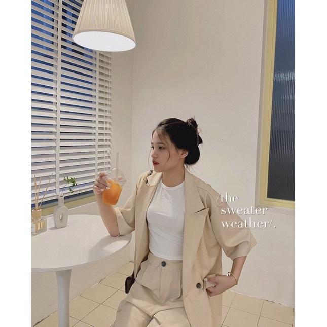 Set ÁO BLAZER MIX QUẦN ỐNG SUÔNG style ulzzang/Set áo vét ngăn tay mix quần ống rộng siêu xinh