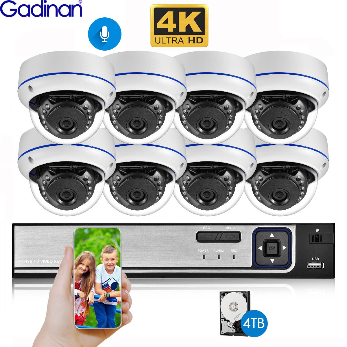Gadinan 8CH 4K 8MP H.265 NVR Ultra FHD Hệ thống giám sát video qua mạng POE 8MP Camera an ninh IP chịu thời tiết Bộ camera quan sát Tích hợp ổ cứng: 4T