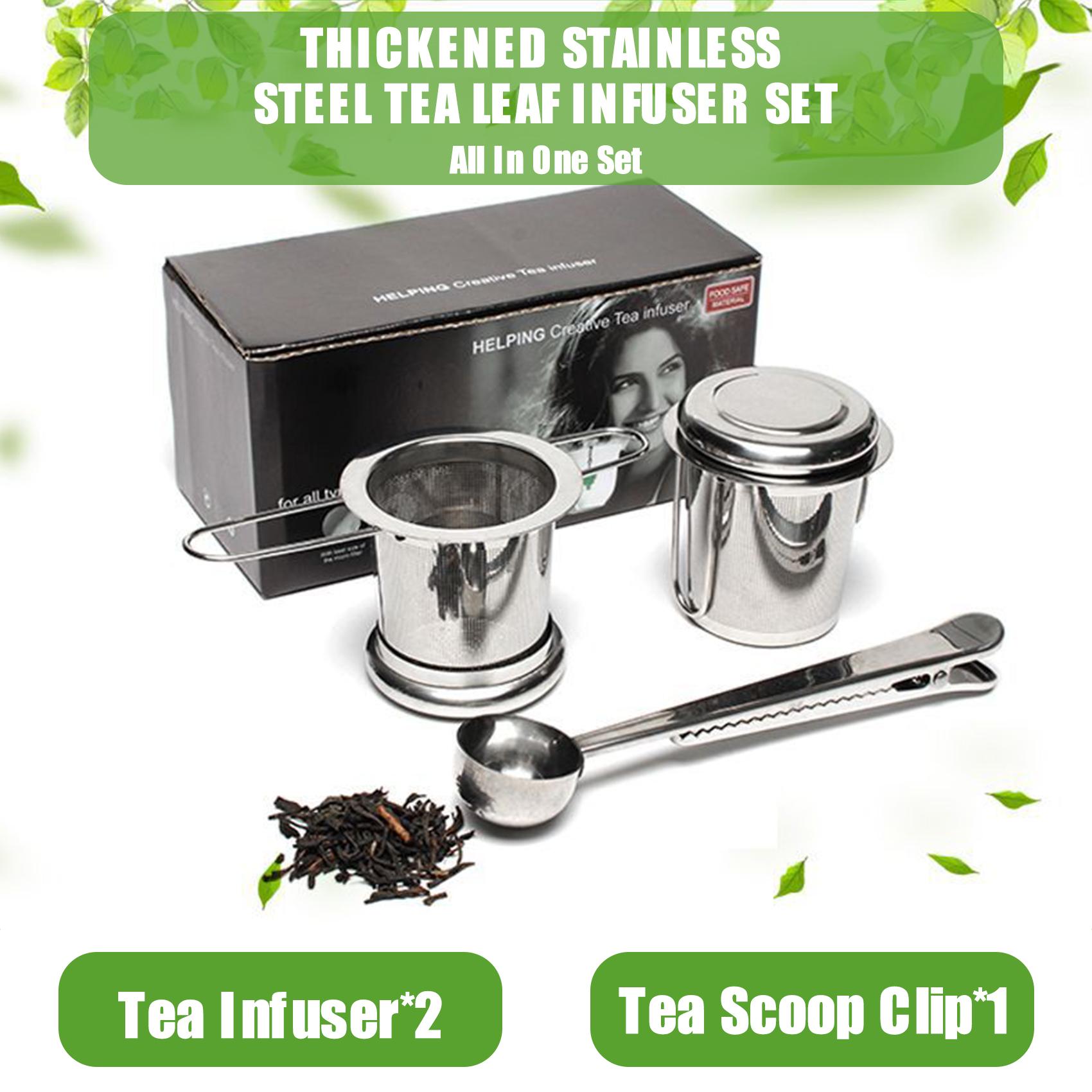 3PCs Tea Infuser Tea Scoop Clip Kit with Tea Lid Food-grade Thickened Stainless Steel Strainer for Loose Tea Fine Mesh