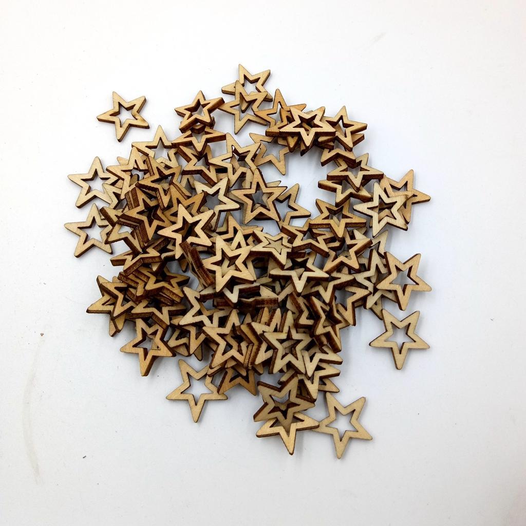 150x MIXED 20MM 30MM NATURAL STAR WOODEN DECOR CARD MAKING SCRAPBOOKING DIY