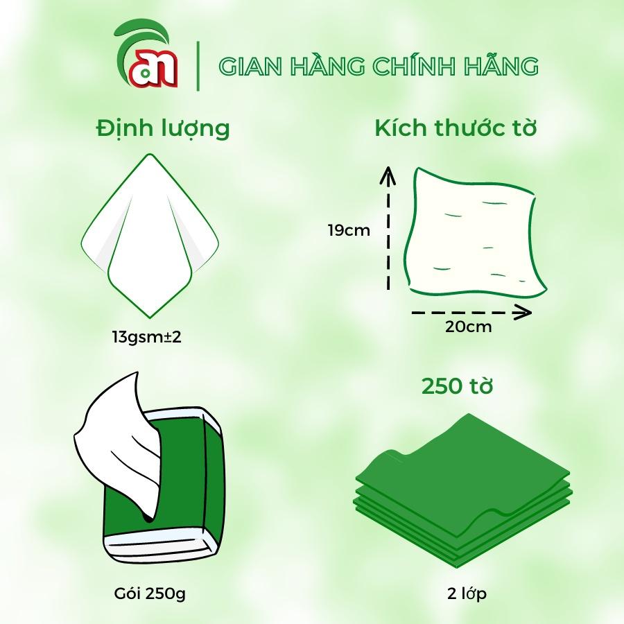 Khăn giấy lau mặt - khăn giấy khô siêu mịn, siêu dai và không bụi PONYO 2 lớp gói 250 tờ - Thiên An Nam paper