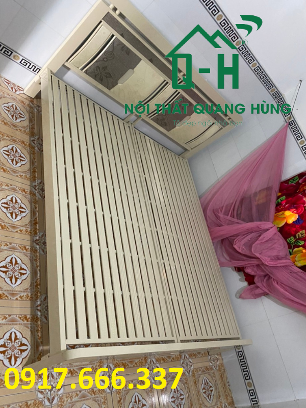 GIƯỜNG SẮT HỘP VUÔNG 4X8 MÀU KEM MẪU 1921 CÂO CẤP