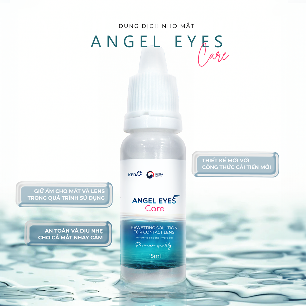 Nước nhỏ mắt lens Angel Eyes Care 15ml cao cấp cho mắt nhạy cảm