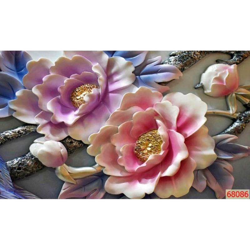 Tranh trang trí phòng khách dán tường in vải lụa 3D