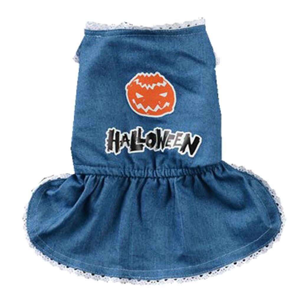 Halloween Pet Dog Dress Jeans Skirt Puppy Clothes Apparel Accessory