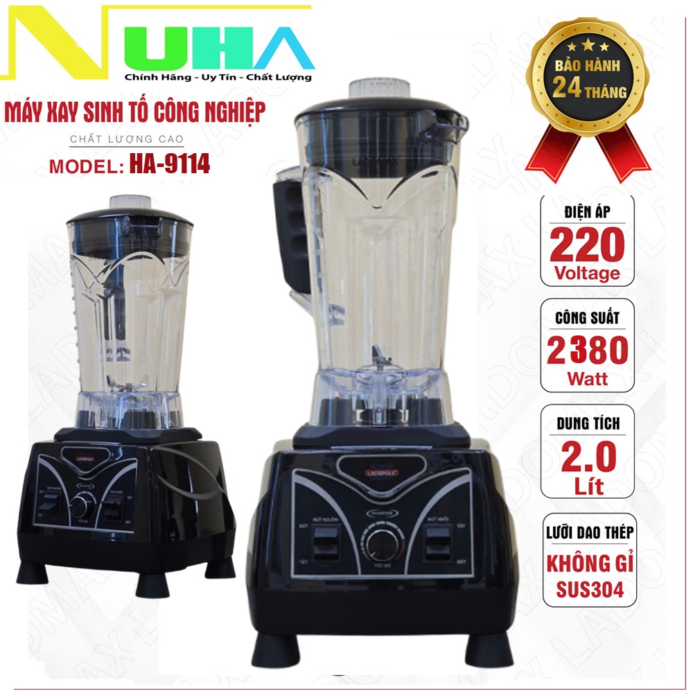 Máy xay sinh tố công nghiệp 2380W Ladomax chống rung ồn, inverter tiết kiệm điện, chân đế nhôm tản nhiệt tốt, moto lõi đồng, xay rau má, xay đá, sinh tố...có linh kiện thay thế - Hàng chính hãng