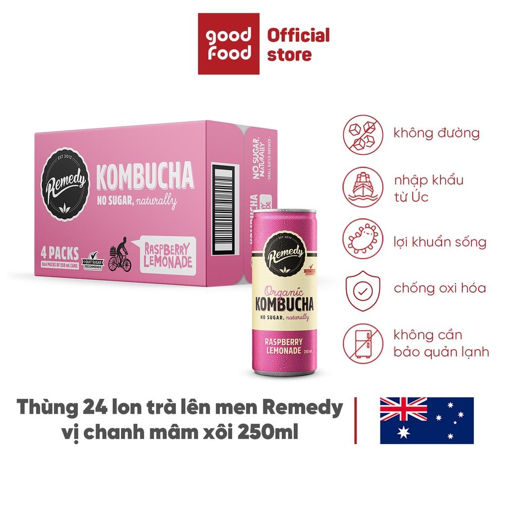 Thùng 24 lon Trà Kombucha chanh mâm xôi Remedy Raspberry Lemonade 250ml